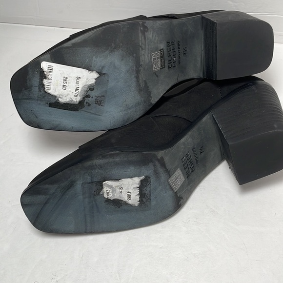 7.5 EILEEN FISHER SHOE BOOTS Black Suede Cross Strap Back Zip Block Heel Booties - Picture 3 of 14